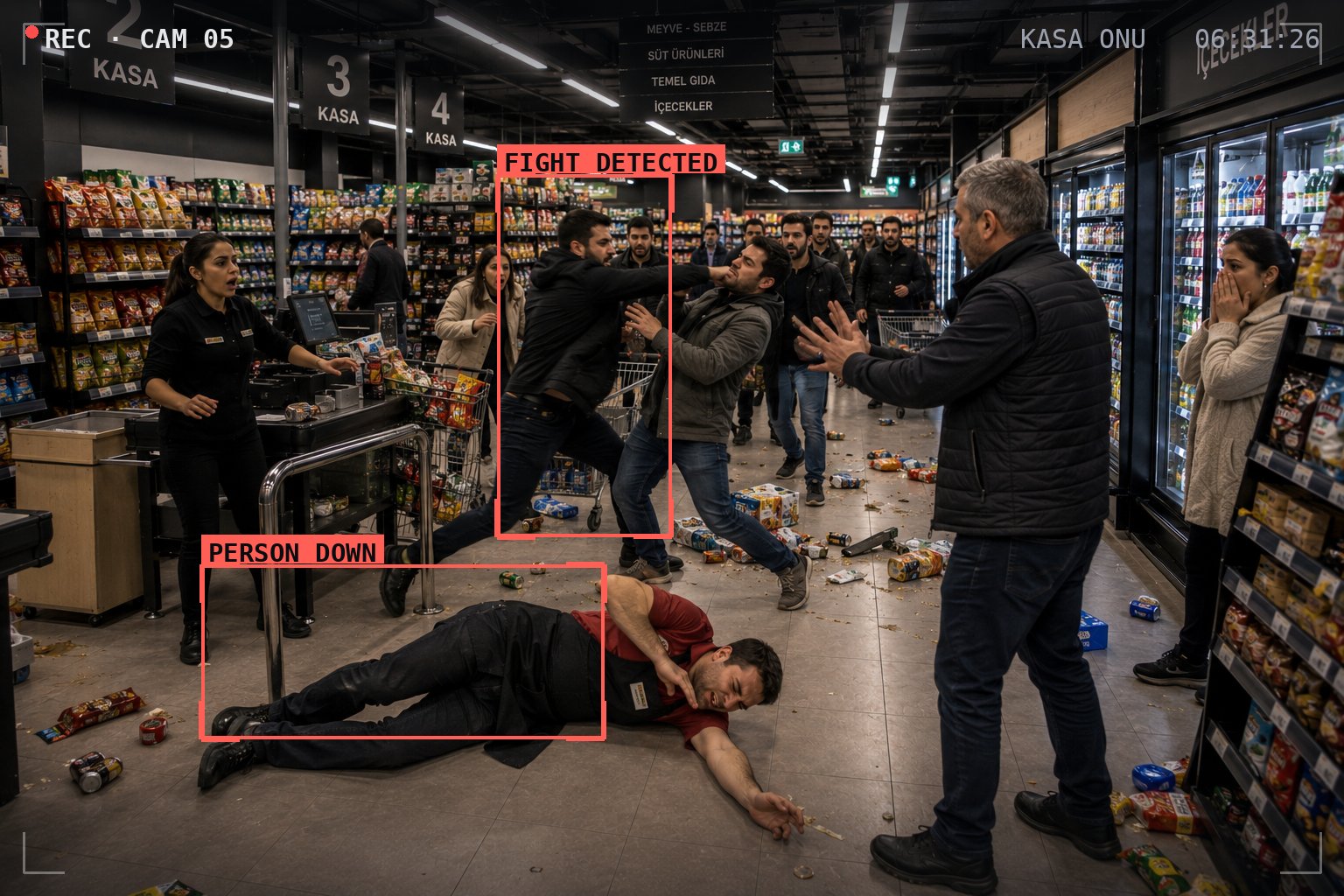 Fight + person down detection